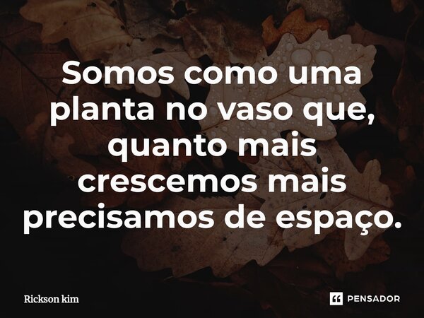 ⁠Somos como uma planta no vaso que, quanto mais crescemos mais precisamos de espaço.... Frase de Rickson Kim.