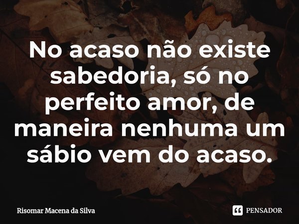 No acaso não existe sabedoria, só no perfeito amor, de maneira nenhuma um sábio vem do acaso.... Frase de Risomar Macena da Silva.