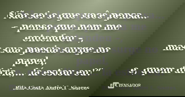 Não sei o que você pensa… – penso que nem me entendeu –, mas sua poesia surge no papel, e, quem diria,… lá estou eu!”... Frase de Rita Costa  André L. Soares.