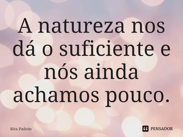 ⁠A natureza nos dá o suficiente e nós ainda achamos pouco.... Frase de Rita Padoin.