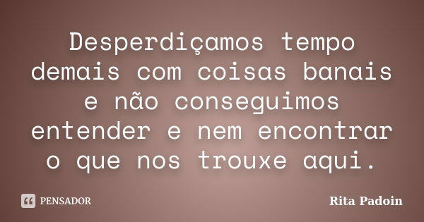 Desperdiçamos tempo demais com coisas banais e não conseguimos entender e nem encontrar o que nos trouxe aqui.... Frase de Rita Padoin.