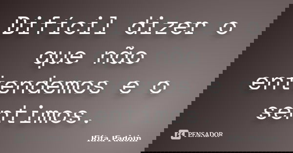 Difícil dizer o que não entendemos e o sentimos.... Frase de Rita Padoin.