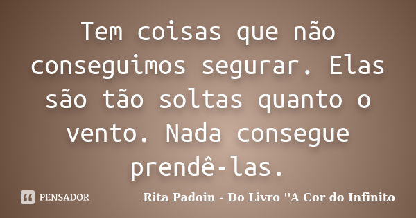 Tem coisas que não conseguimos segurar. Elas são tão soltas quanto o vento. Nada consegue prendê-las.... Frase de Rita Padoin - Do Livro ''A Cor do Infinito.