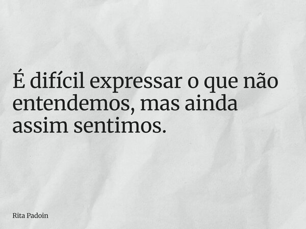 É difícil expressar o que não entendemos, mas ainda assim sentimos.... Frase de Rita Padoin.