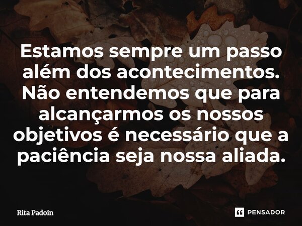 ⁠Estamos sempre um passo além dos acontecimentos. Não entendemos que para alcançarmos os nossos objetivos é necessário que a paciência seja nossa aliada.... Frase de Rita Padoin.