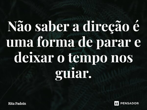 ⁠Não saber a direção é uma forma de parar e deixar o tempo nos guiar.... Frase de Rita Padoin.