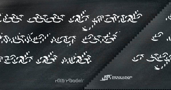Nas asas do grande e invisível voo, está o segredo da vida.... Frase de Rita Padoin.