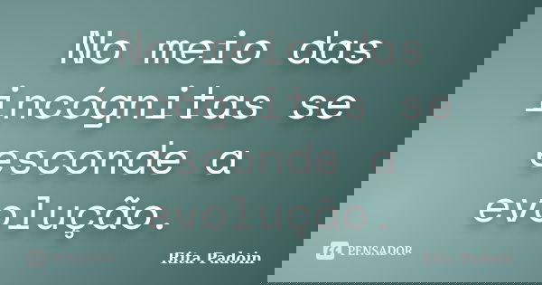 No meio das incógnitas se esconde a evolução.... Frase de Rita Padoin.