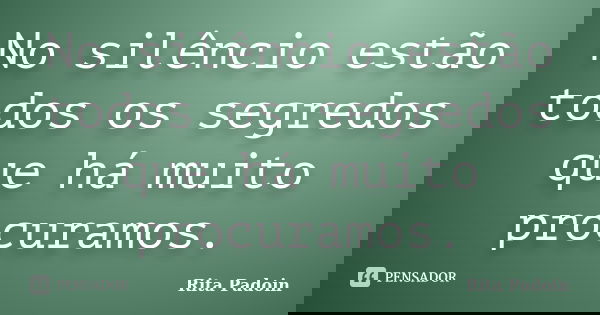 No silêncio estão todos os segredos que há muito procuramos.... Frase de Rita Padoin.