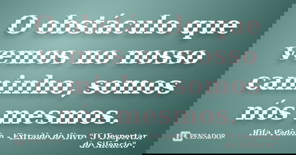 O obstáculo que vemos no nosso caminho, somos nós mesmos.... Frase de Rita Padoin - Extraído do livro 