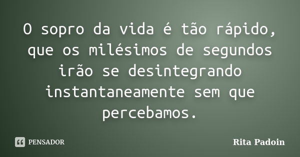 O sopro da vida é tão rápido, que os milésimos de segundos irão se desintegrando instantaneamente sem que percebamos.... Frase de Rita Padoin.