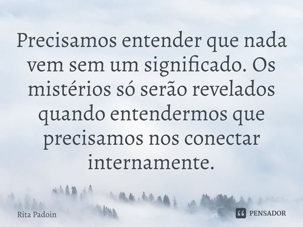 ⁠Precisamos entender que nada vem sem um significado. Os mistérios só serão revelados quando entendermos que precisamos nos conectar internamente.... Frase de Rita Padoin.