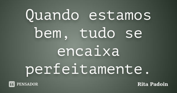 Quando estamos bem, tudo se encaixa perfeitamente.... Frase de Rita Padoin.