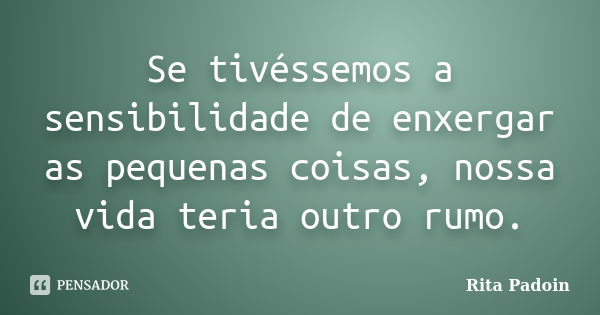 Se tivéssemos a sensibilidade de enxergar as pequenas coisas, nossa vida teria outro rumo.... Frase de Rita Padoin.