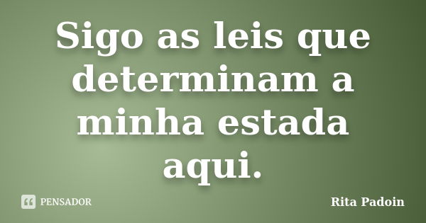 Sigo as leis que determinam a minha estada aqui.... Frase de Rita Padoin.