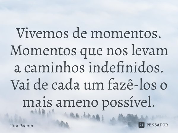 ⁠Vivemos de momentos. Momentos que nos levam a caminhos indefinidos. Vai de cada um fazê-los o mais ameno possível.... Frase de Rita Padoin.