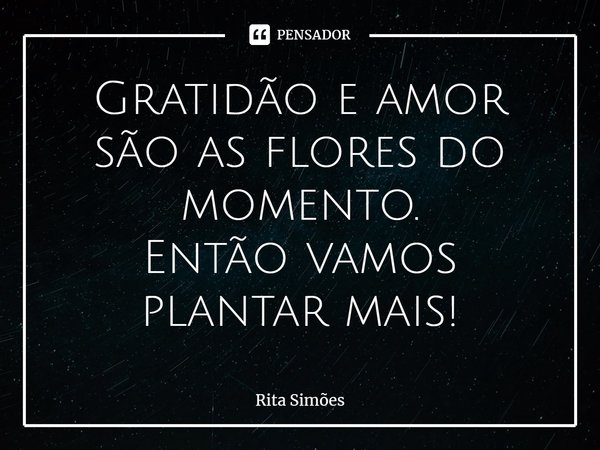 ⁠Gratidão e amor
são as flores do momento.
Então vamos plantar mais!... Frase de Rita Simões.
