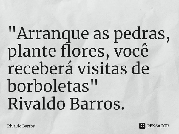 ⁠"Arranque as pedras, plante flores, você receberá visitas de borboletas"
Rivaldo Barros.... Frase de Rivaldo Barros.