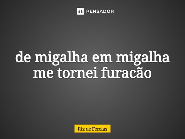 ⁠de migalha em migalha me tornei furacão... Frase de Riz de Ferelas.