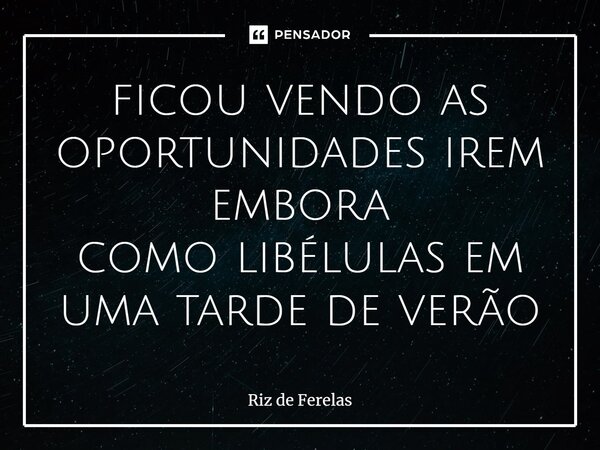 ⁠ficou vendo as oportunidades irem embora como libélulas em uma tarde de verão... Frase de Riz de Ferelas.