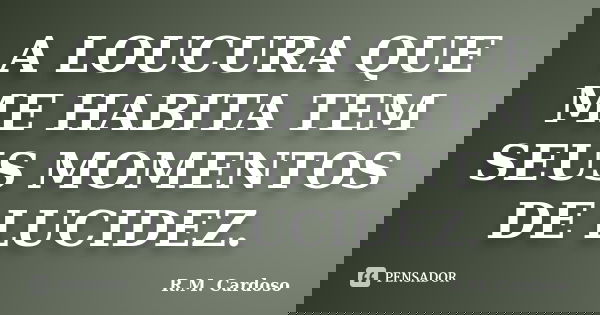 A LOUCURA QUE ME HABITA TEM SEUS MOMENTOS DE LUCIDEZ.... Frase de R.M. Cardoso.