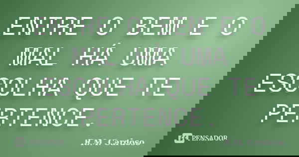 ENTRE O BEM E O MAL HÁ UMA ESCOLHA QUE TE PERTENCE.... Frase de R.M. Cardoso.