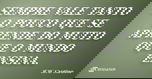 SEMPRE VALE TANTO O POUCO QUE SE APRENDE DO MUITO QUE O MUNDO ENSINA.... Frase de R.M. Cardoso.