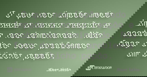 O que nos impõe medo impede a nossa reação e acaba nos dominando. Não faça dos seus problemas um bicho papão.... Frase de Rner Brito.