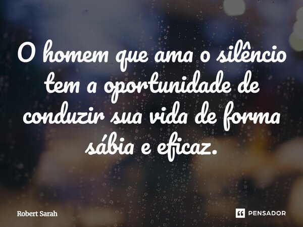 ⁠O homem que ama o silêncio tem a oportunidade de conduzir sua vida de forma sábia e eficaz.... Frase de Robert Sarah.
