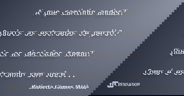 A que caminho andas? Quais as estradas te perdi? Quais as decisões tomou? Como é estranho sem você...... Frase de Roberta Gomes Mola.
