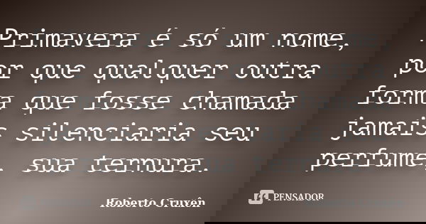 Primavera é só um nome, por que qualquer outra forma que fosse chamada jamais silenciaria seu perfume, sua ternura.... Frase de Roberto Cruxên.
