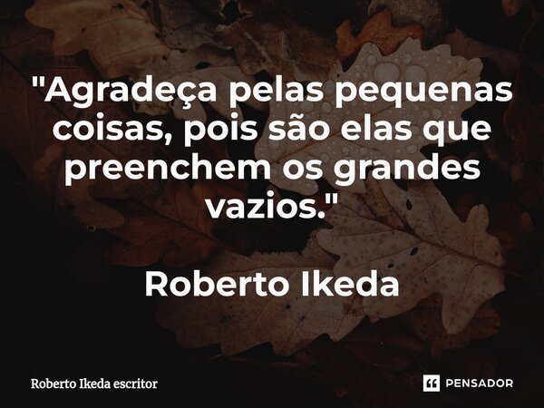 ⁠"Agradeça pelas pequenas coisas, pois são elas que preenchem os grandes vazios." Roberto Ikeda... Frase de Roberto Ikeda escritor.