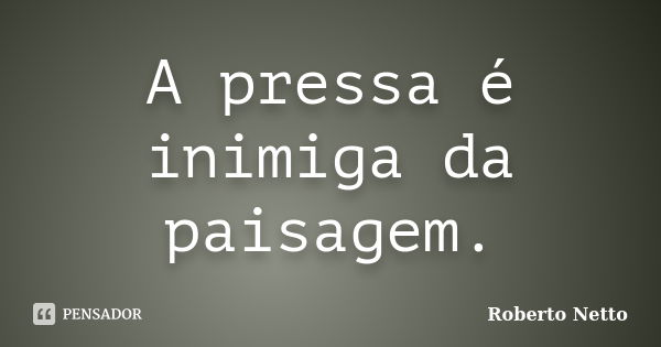 A pressa é inimiga da paisagem.... Frase de Roberto Netto.