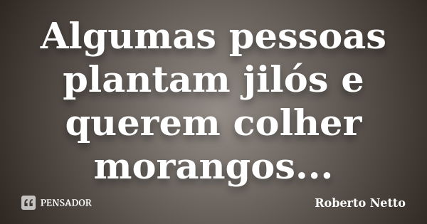 Algumas pessoas plantam jilós e querem colher morangos...... Frase de Roberto Netto.