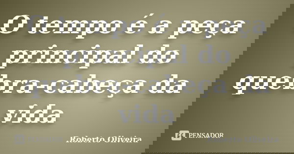 O tempo é a peça principal do quebra-cabeça da vida... Frase de Roberto Oliveira.