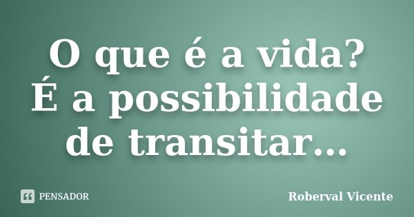 O que é a vida?
É a possibilidade de transitar…... Frase de Roberval Vicente.