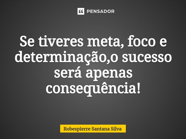 Se tiveres meta, foco e determinação,o sucesso será apenas consequência!... Frase de Robespierre Santana Silva.