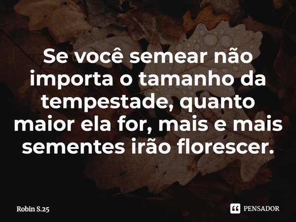 Se você semear não importa o tamanho da tempestade, quanto maior ela for, mais e mais sementes irão florescer.... Frase de Robin S.25.