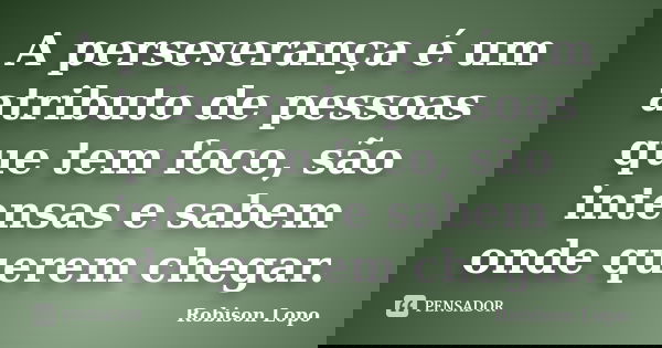 A perseverança é um atributo de pessoas que tem foco, são intensas e sabem onde querem chegar.... Frase de Robison Lopo.