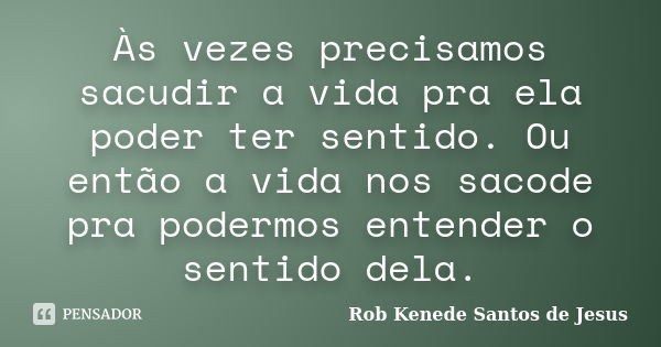 Às vezes precisamos sacudir a vida pra ela poder ter sentido. Ou então a vida nos sacode pra podermos entender o sentido dela.... Frase de Rob Kenede Santos de Jesus.