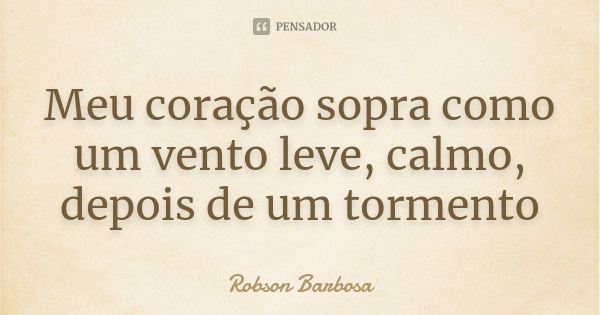 Meu coração sopra como um vento leve, calmo, depois de um tormento... Frase de Robson Barbosa.