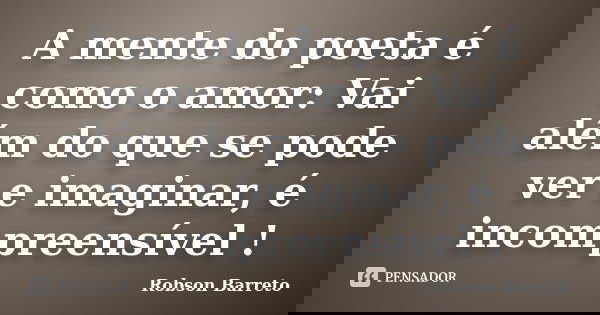 A mente do poeta é como o amor: Vai além do que se pode ver e imaginar, é incompreensível !... Frase de Robson Barreto.