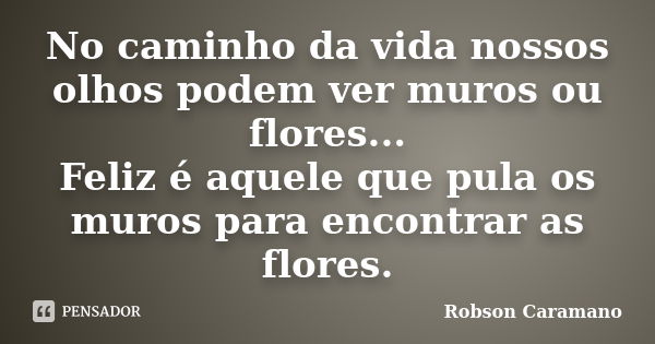 No caminho da vida nossos olhos podem ver muros ou flores... Feliz é aquele que pula os muros para encontrar as flores.... Frase de Robson Caramano.