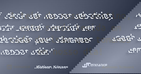 A teia do nosso destino, esta sendo tecida em cada decisão que tomamos em nosso dia!... Frase de Robson Novaes.