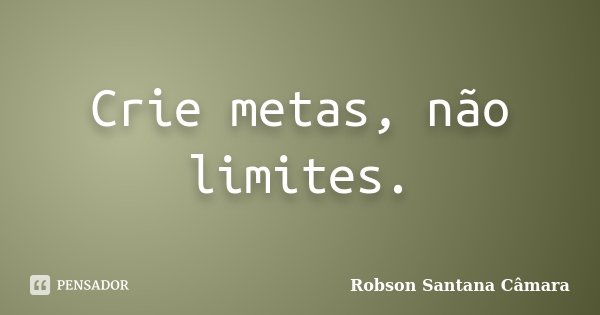 Crie metas, não limites.... Frase de Robson Santana Câmara.