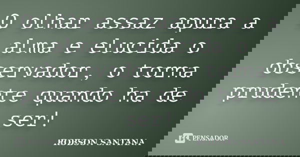 O olhar assaz apura a alma e elucida o observador, o torna prudente quando ha de ser!... Frase de Robson Santana.