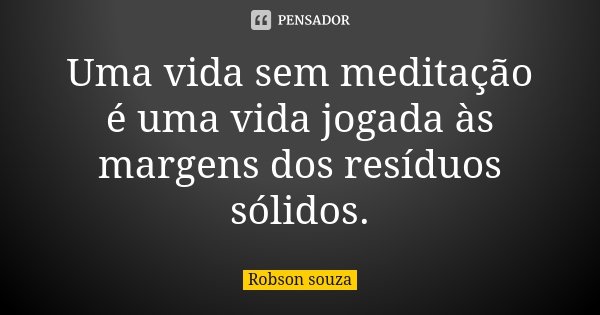 Uma vida sem meditação é uma vida jogada às margens dos resíduos sólidos.... Frase de Robson Souza.