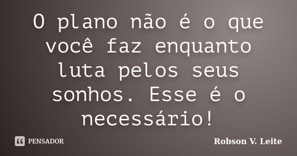 O plano não é o que você faz enquanto luta pelos seus sonhos. Esse é o necessário!... Frase de Robson V. Leite.