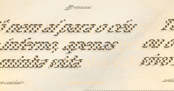 Tô nem aí para o céu ou o inferno, apenas vivo minha vida.... Frase de Robson Valerio.