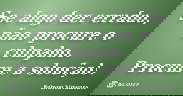 Se algo der errado, não procure o culpado. Procure a solução!... Frase de Robson Ximenes.